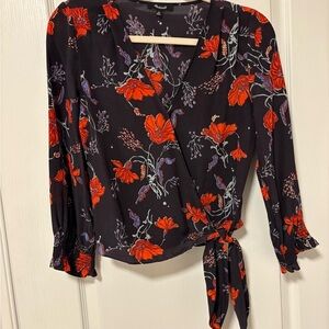Madewell Floral Wrap Top - Black and Red